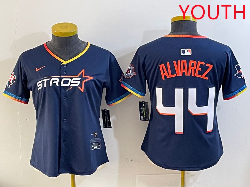 Youth Houston Astros 44 Alvarez Drak Blue Fourth generation Joint Name 2025 Nike MLB Jersey style 3